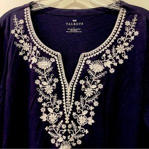 Talbots Super Soft Embroidered 3/4 Sleeve Cotton Blend Jersey Shirt Size…